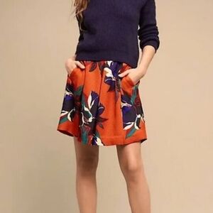 Maeve Floral Polyester Red Oriental Bright Artsy Skirt With Pockets Like New